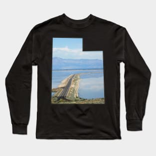 Utah State Outline - Antelope Island Causeway in the Great Salt Lake Long Sleeve T-Shirt